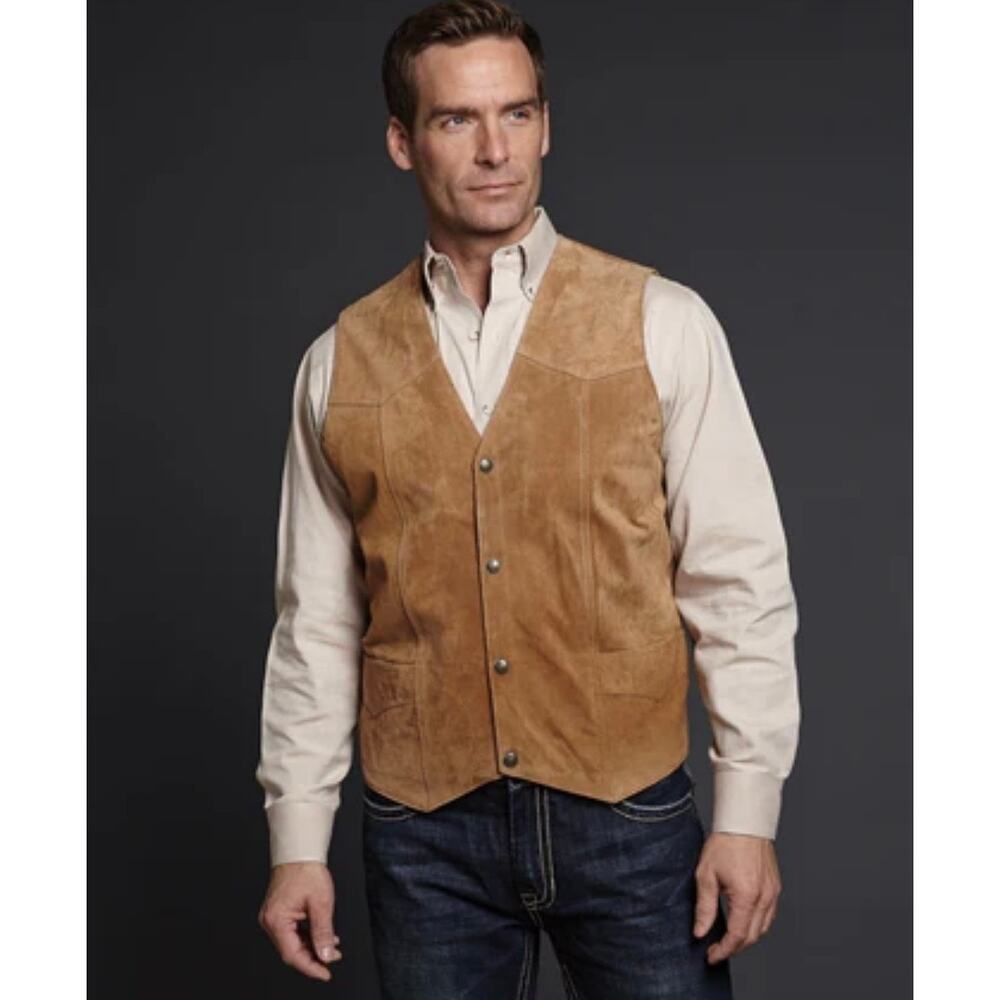 Cripple Creek Tan Suede Leather Western Yoke Button Vest Mens XL - Picture 2 of 8